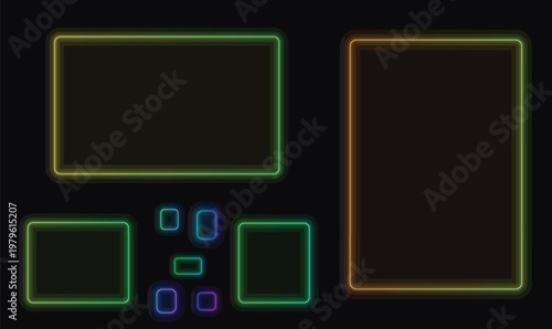 Neon Gaming UI Border Frame Vector Set with Green Yellow Glow for Cyberpunk HUD Design JPG