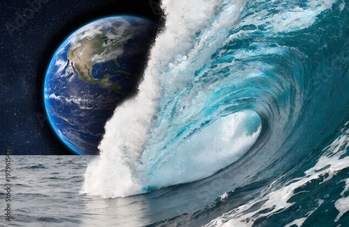 Planet Earth and Ocean Wave Connection Climate Nature Power Concept