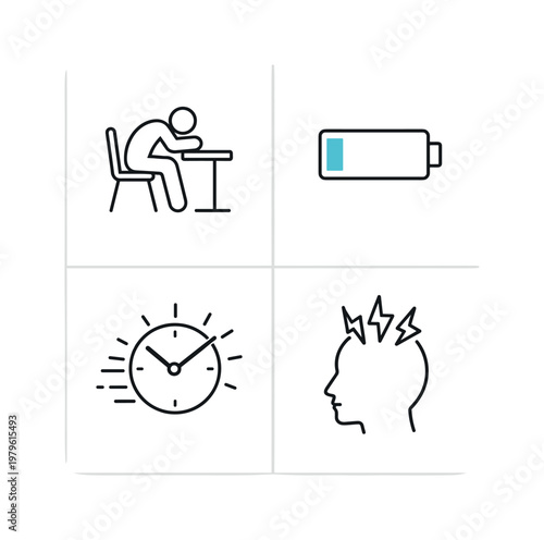 Work burnout and stress management concept representing overload fatigue and the need for balance in modern professional environments, a person with slumped posture at