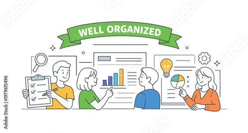 Content labeling and structured layout design in a digital or print environment where information is organized and presented clearly for users, illustrated by a ribbon