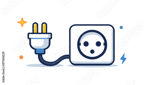 Energy access and modern infrastructure presented as a practical lifestyle concept, a simple electric plug connected to a short cable beside a minimal socket shape