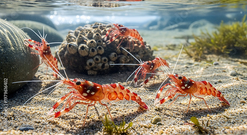 Colorful Shrimp on Sandy Seabed Underwater Marine Life