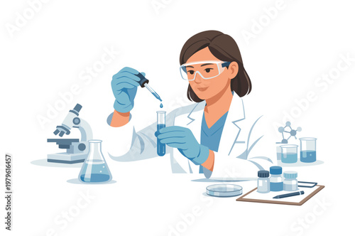 Scientific testing scene where a professional carefully measures and evaluates substances in a lab setting, emphasizing safety, control, and structured processes in