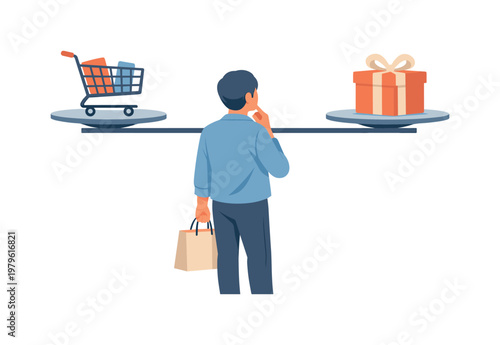 A person browsing products in a modern retail environment, carefully comparing options and making purchasing decisions as part of everyday consumer behavior, visual