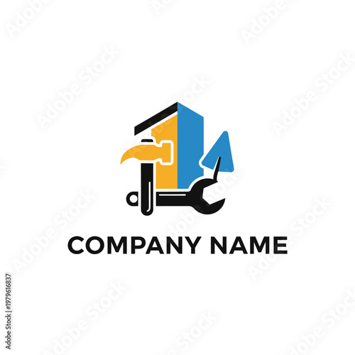 Free Download High end furniture logo featuring tools and house structure - GFXLoad