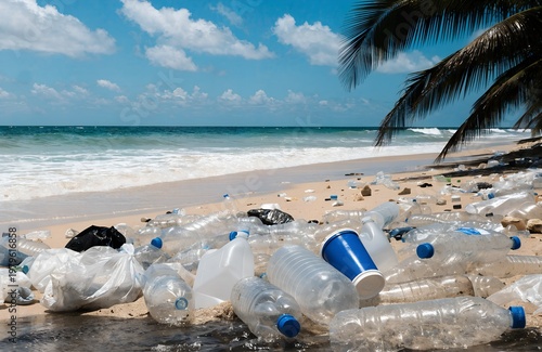 Beach Covered with Plastic Waste – Coastal Pollution and Environmental Crisis