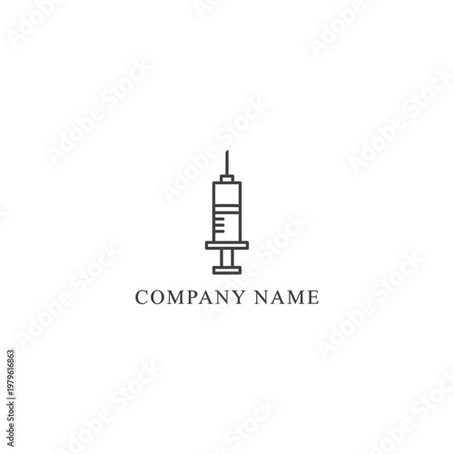 A sleek syringe logo with company name on a clean background
