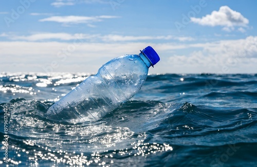 Plastic Bottle Floating in Ocean Water – Pollution, Waste, and Environmental Concept