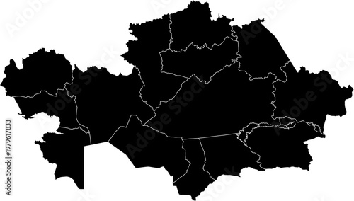 Black Kazakhstan Map with Administrative Regions and Provinces Borders