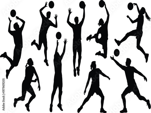 Black silhouettes of people playing basketball and volleyball vector illustration EPS PNG file
