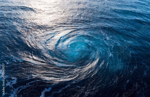 Dramatic Ocean Whirlpool Spiral from Aerial View