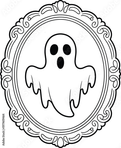 Ghostly figure framed in an ornate oval decorative mirror vector illustration EPS PNG file