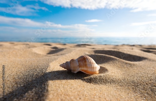 Minimal Beach Scene with Seashell on Sand