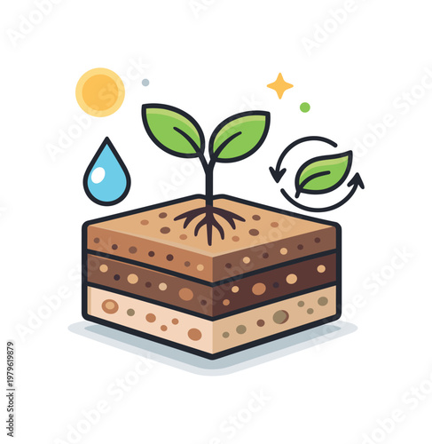 Regenerative agriculture and soil health improvement in a forward-looking sustainability concept focused on long-term productivity and environmental care, a layered soil