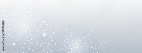 Abstract white network of connected dots on a subtle gradient gray background, representing digital data, global communication, and science concepts.