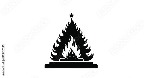 Christmas tree shape consists of stylized roaring flames rising from a stable pedestal base.