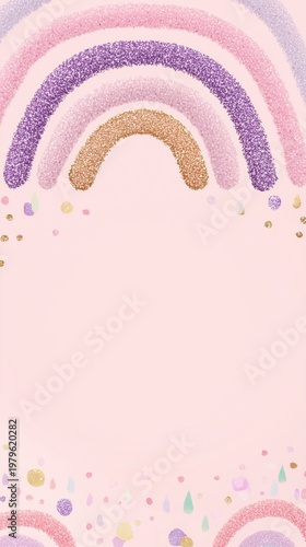 Colorful Glitter Rainbows and Sequins on Pink Background