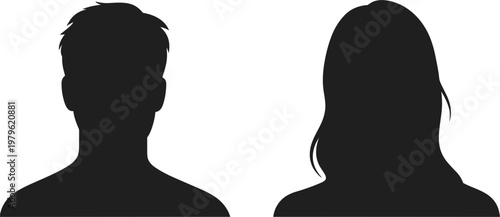 Avatar profile silhouettes set, anonymous male and female head and shoulders icons for account users