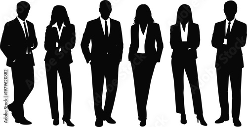 Business people silhouettes set, professional men and women in suits standing for corporate team work