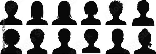 Avatar profile silhouettes set, anonymous people head and shoulders icons for social media users collection