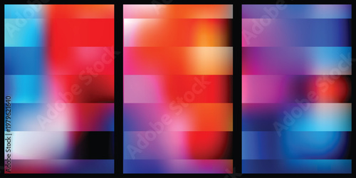 Abstract gradient transitions in vibrant color blocks with horizontal stripes