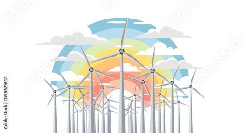 Wind turbines renewable energy farm illustration