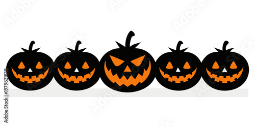 Halloween banner with a row of pumpkin silhouettes Happy Halloween holiday concept
