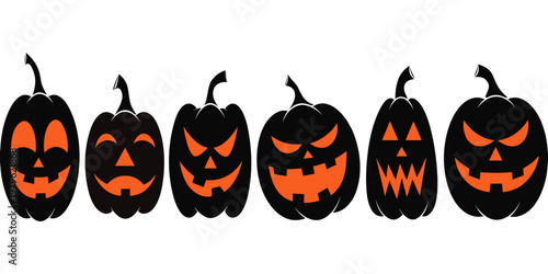 Halloween banner with a row of pumpkin silhouettes Happy Halloween holiday concept