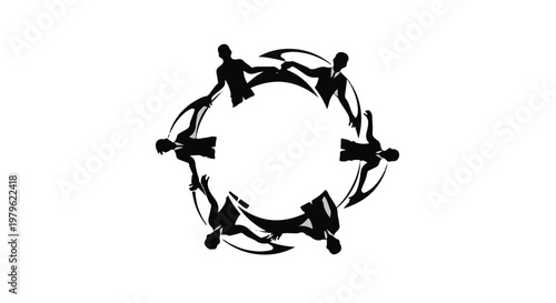 Business people form a circular team connection to symbolize global cooperation.