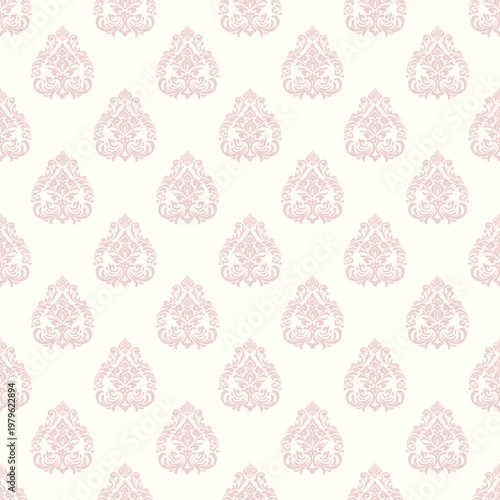 Elegant Seamless Pink Damask Pattern Vector with Delicate Ornamental Teardrop Motif on Cream Background