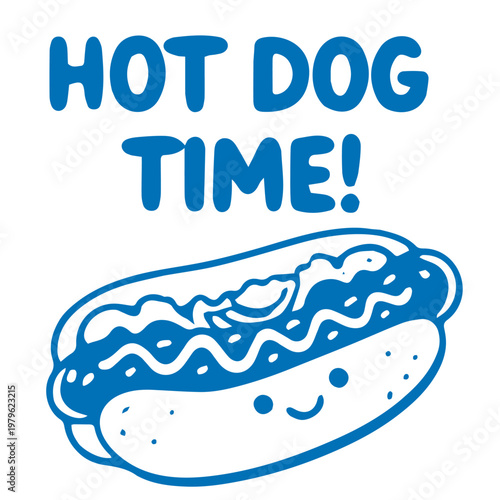 Hot dog time cute cartoon fast food snack illustration
