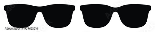 Stylish Black Sunglasses Vector Set, iconic eyewear silhouettes for summer fashion and travel designs, two distinct modern sunglass shapes, isolated on white background