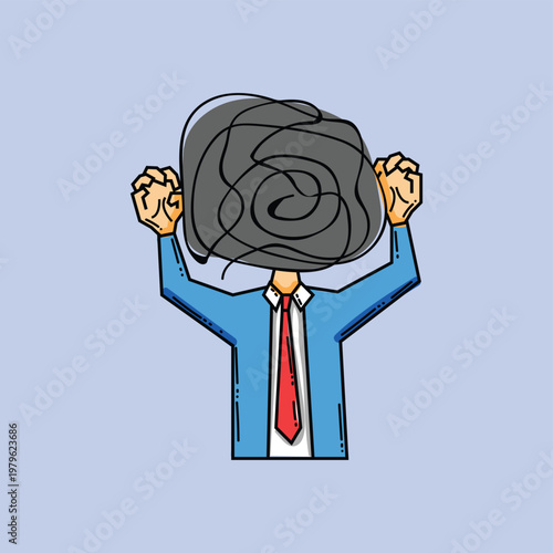 Business Stress And Confusion Illustration Of Overwhelmed Office Worker With Scribbled Head