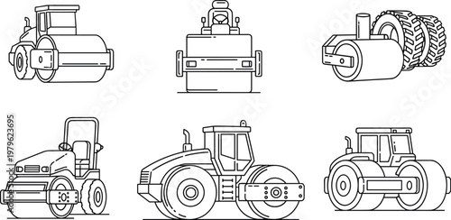 Road Roller and Construction Equipment Icon Set for Infrastructure, Engineering, and Industrial Design Projects