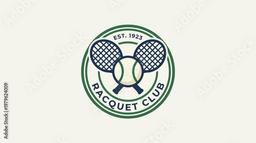 Tennis Racquet Club Emblem with Vintage Aesthetic and Crossed Racquets