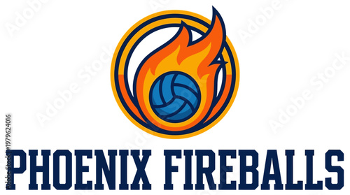Phoenix Fireballs A Striking Sports Logo Featuring a Flaming Volleyball