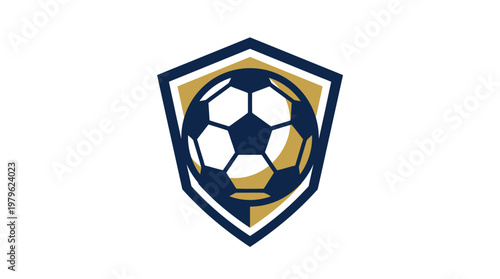 Professional soccer emblem featuring a detailed football within a geometric shield, perfect for sports branding and team logos, symbolizing competition and athletic achievement