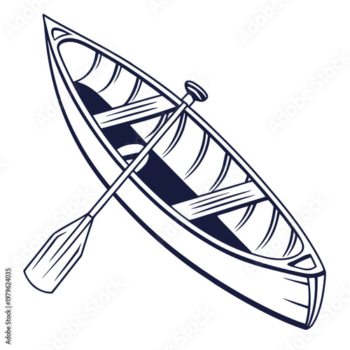 Simple canoe icon with paddle detail in clean vector style. Perfect for outdoor, adventure, and water sport designs. Fully scalable for digital and print use.