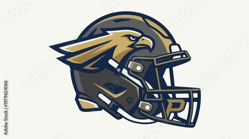 American football helmet with a golden eagle mascot and abstract design elements