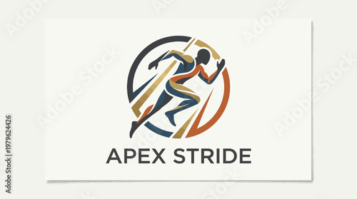 Dynamic abstract logo featuring a modern running athlete in full motion, symbolizing speed, endurance, and fitness for various sports and active lifestyle brands