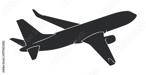 Sleek black airplane vector, modern commercial aircraft silhouette, jet plane illustration for travel and aviation designs, flying passenger airliner graphic asset