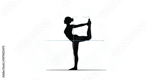 Yoga practitioner balances in a dancer pose silhouette against a white background.