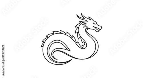 Mythical Dragon Illustration - Stylized Creature Outline