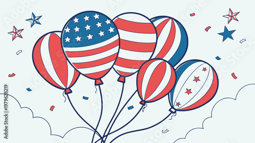  USA Independence Day Balloons Vector Illustration.