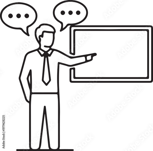 Man pointing at blank board, business presentation
