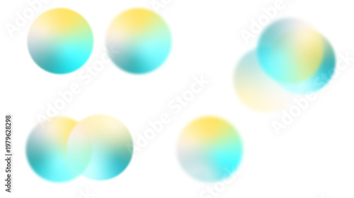 Fotografía Set of vibrant turquoise blue and yellow gradient bokeh shapes, collection of se