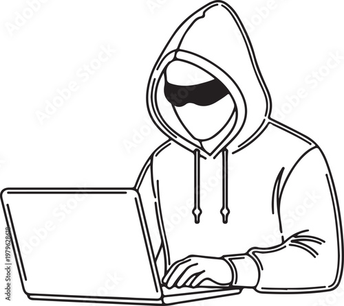 Hacker in hoodie using laptop, cybercrime concept