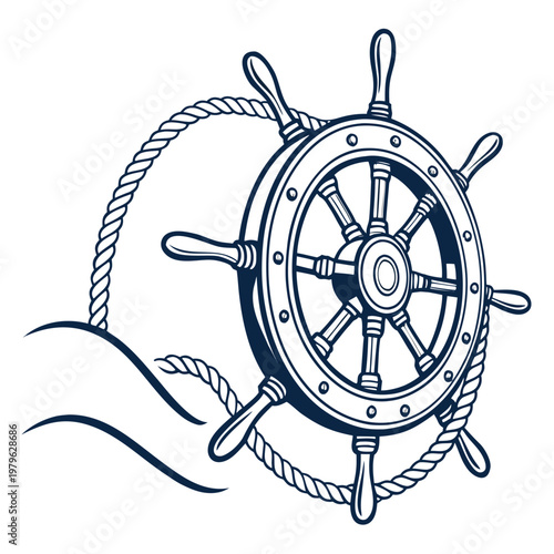 Classic ship steering wheel icon representing navigation and control. Ideal for maritime branding and nautical themes.