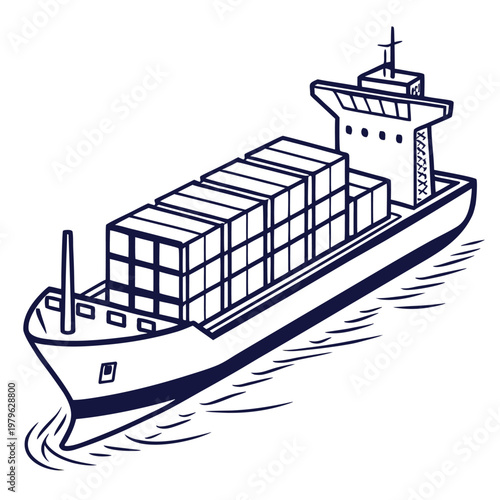 Cargo ship icon with container elements, perfect for logistics, shipping companies, and industrial design.