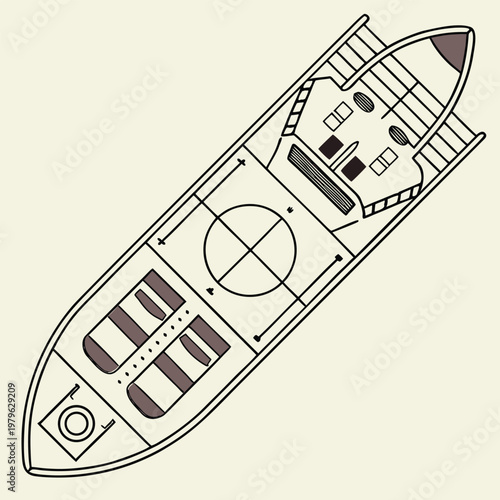 Top-view cruise deck icon showing ship layout. Ideal for travel apps, UI design, booking systems, and cruise infographics.